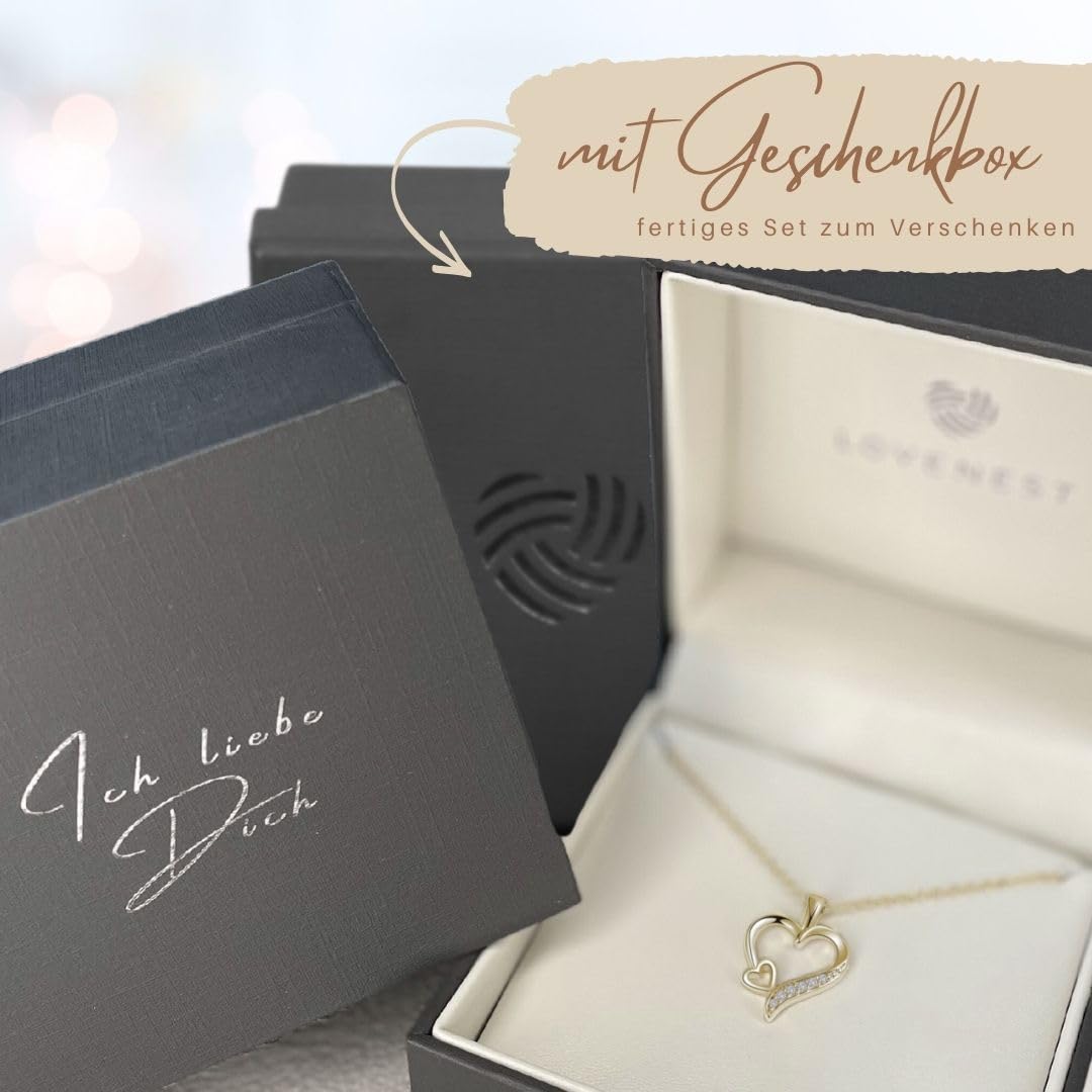 Halskette Damen Gold Herzkette Kette vergoldet Engelsflügel Goldkette Ich liebe Dich Damenkette Herz-Anhänger Goldschmuck Schmuck Geburtstag Valentinstag Jahrestag Geschenke Frauen Freundin