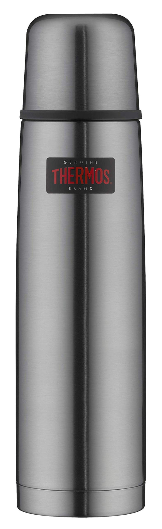 THERMOS LIGHT & COMPACT BEVERAGE BOTTLE 1l, stone grey, Thermosflasche Edelstahl, Isolierflasche grau mit Trinkbecher, 24 h heiß / 24 h kalt, spülmaschinenfest, absolut dicht, BPA-frei