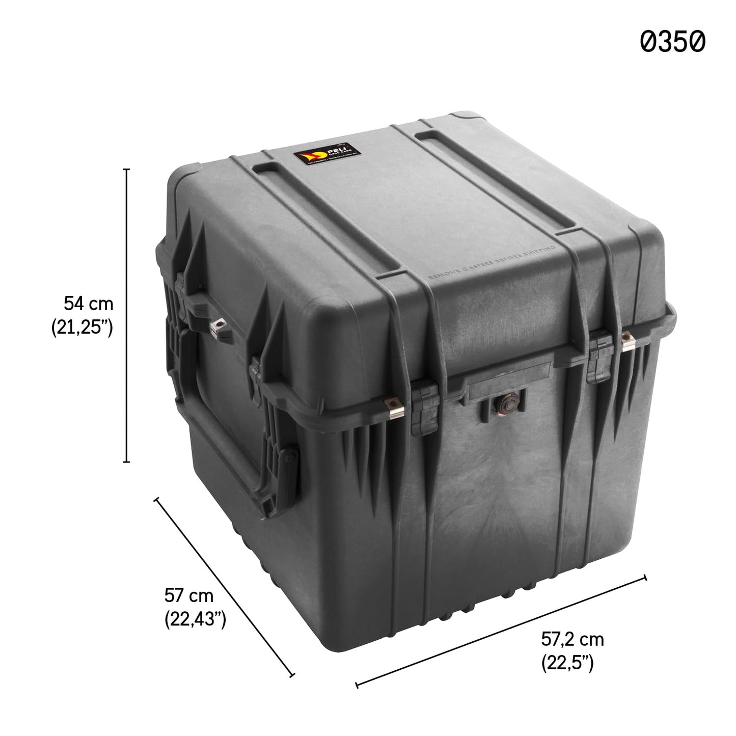 PELI 0350 Tiefer Protektor Kubus mit Extrabreiten Griffen, IP67 Wasserresistent, 131L Volumen, Ohne Schaum, Schwarz
