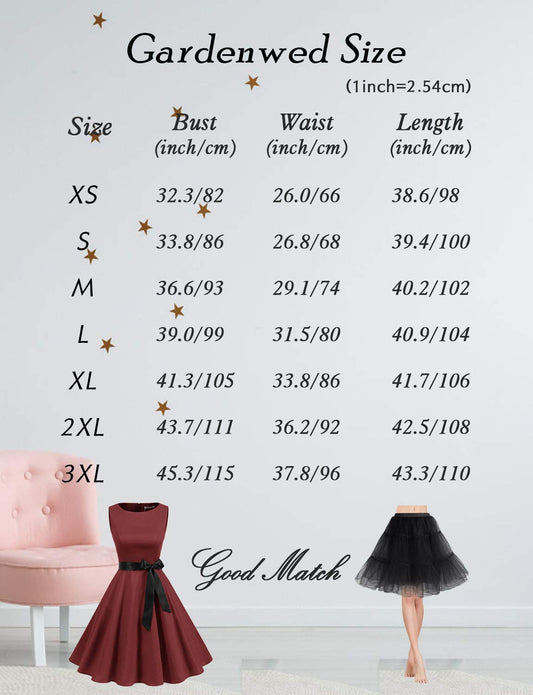 Gardenwed Damen 1950er Vintage Cocktailkleid Rockabilly Retro Schwingen Kleid Faltenrock Navy XL