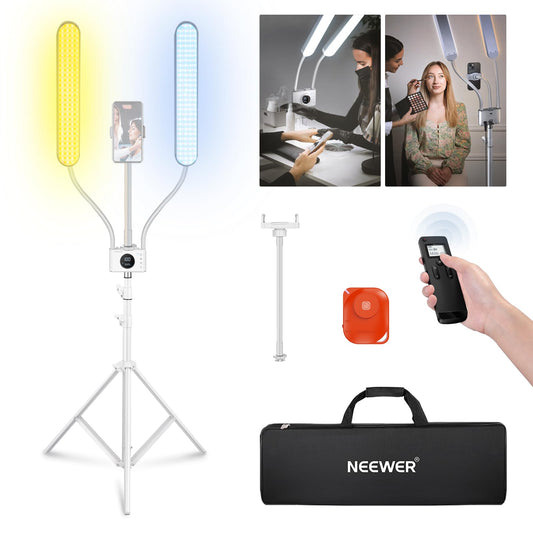 NEEWER LED Kosmetik Licht mit Handyhalter und Taschenset, Videolicht mit 2,4G/PC/MAC Steuerung, Streaming Light mit CRI98+ stufenlos dimmbare Make up Augenbrauen Tattoo Wimpern leuchte, BH40B