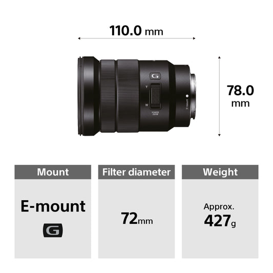 Sony SELP-18105G Powerzoom-Objektiv (18-105 mm, F4.0, OSS, G-Serie, APS-C, geeignet für A7, ZV-E10, A6000- und Nex-Serien, E-Mount) schwarz