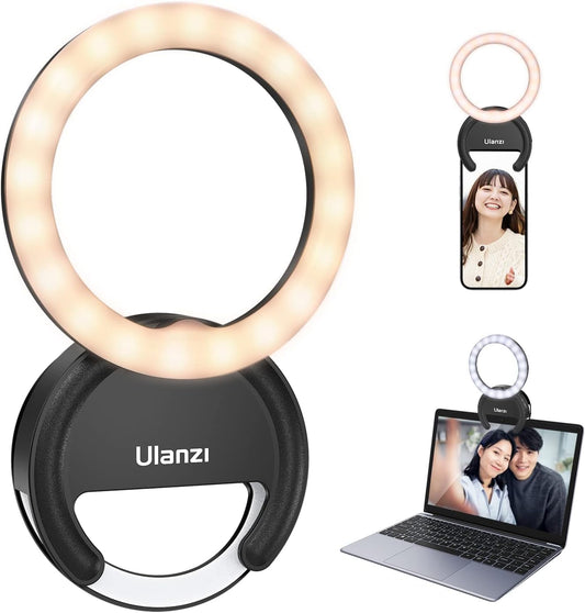 Ringlicht Handy ULANZI 4" Selfie Licht Handy, 3 Farbtemperaturen 3000K-7000K, Ringleuchte 5 Helligkeitsstufen, Videoleuchte Laptop für Selfie Videokonferenz Streaming Make-up Vlog YouTube TikTok
