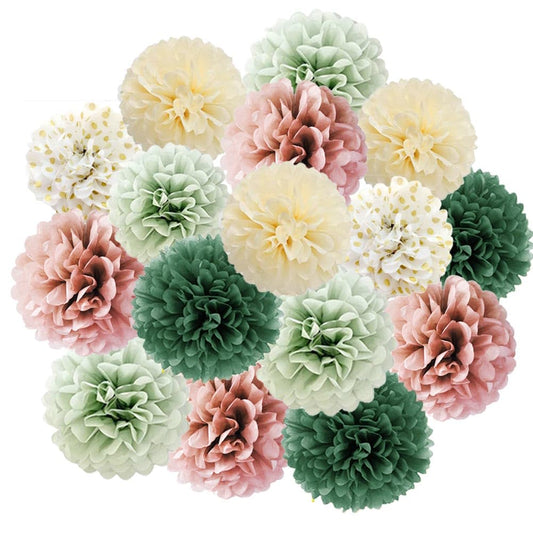 16 Stück Pompons Deko Salbeigrün Rosa Olivgrün Beige Seidenpapier Pompoms Grün Rosa Sage Green Party Deko für Brautparty Babyparty Geburtstagsdeko Grün Rosa Rustikale Hochzeit Salbeigrün