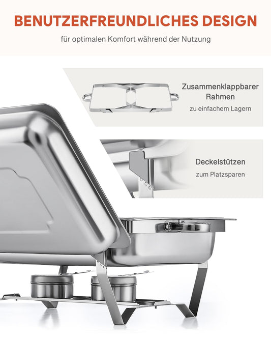Wilprep Chafing Dish Edelstahl Buffet-Set Warmhaltebehälter Speisenwärmer Wärmebehälter Rechaud für Catering, Buffet und Party (4 Set x 9L)