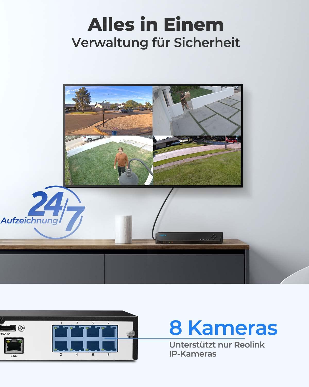 Reolink 8CH 4K PoE NVR Überwachungssystem Rekorder mit 2TB Festplatte Videoüberwachung für IP Kamera Haus, Innen, Außen Sicherheit. Unterstützt 16MP/12MP/4K/5MP/4MP HD Reolink IP Kameras RLN8-410