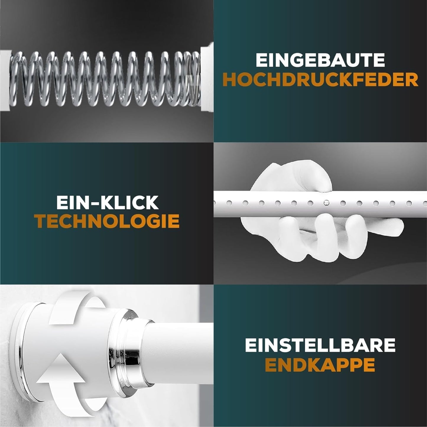 MEISENBERG Teleskopstange 220-270 cm Ø32mm, Weiß – Gardinenstange ohne Bohren, Klemmstange Ausziehbar, Vorhangstange zum Klemmen – Ideal für Vorhang & Gardinen