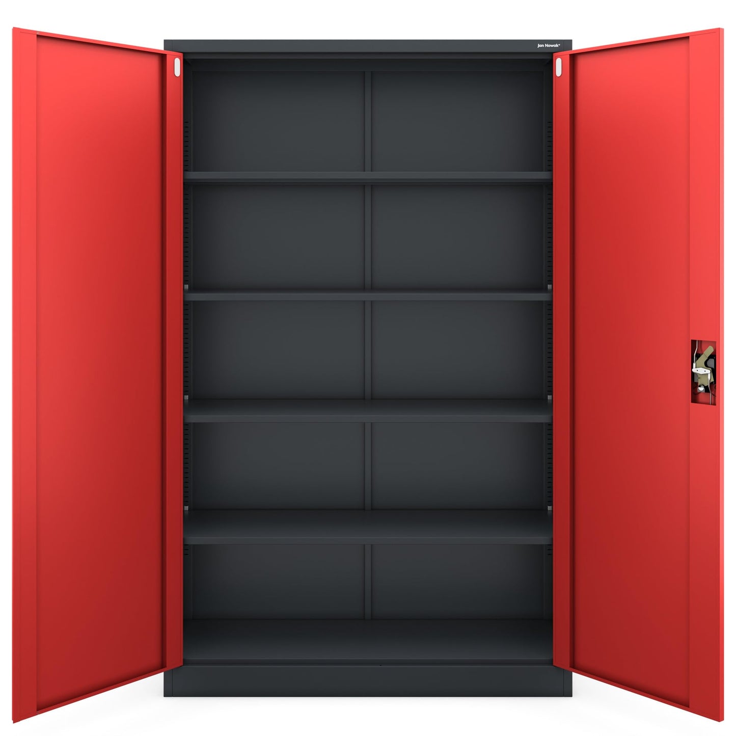 Jan Nowak Metallschrank Jan II 185 x 115 x 40 cm - Aktenschrank abschließbar mit 2 Türen, Mehrzweckschrank mit 5 Ebenen, Büroschrank aus Stahlschrank mit Pulverbeschichtung - Anthrazit-Rot