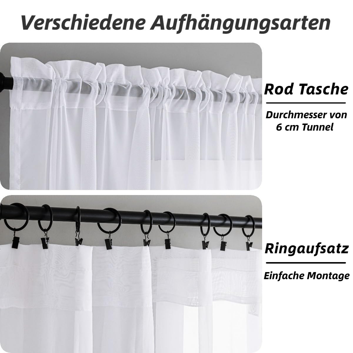 MYSTIC-HOME Gardinen Weiss Transparent - Voile Gardinen Wohnzimmer Modern - Luftige Soft und Sonnenlichtfilterung - Rod Pocket Vorhang Weiß Durchsichtig für Schlafzimmer, Weiß 2er Set H245 x B140 cm