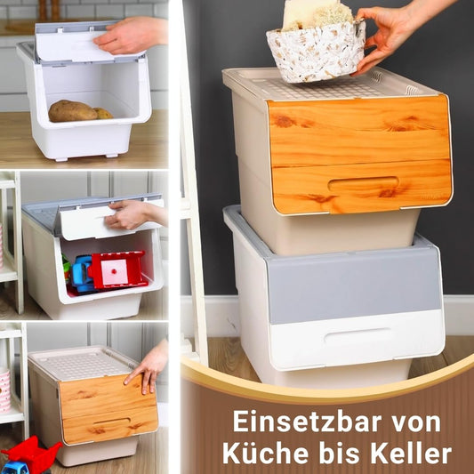 Parpalinam 12L Aufbewahrungsbox mit Deckel und Rollen, stapelbare Aufbewahrungsboxen, hochwertige Kartoffel Ordnungsboxen, BPA-freier und lebensmittelechter Organizer (Bambus/Beige)
