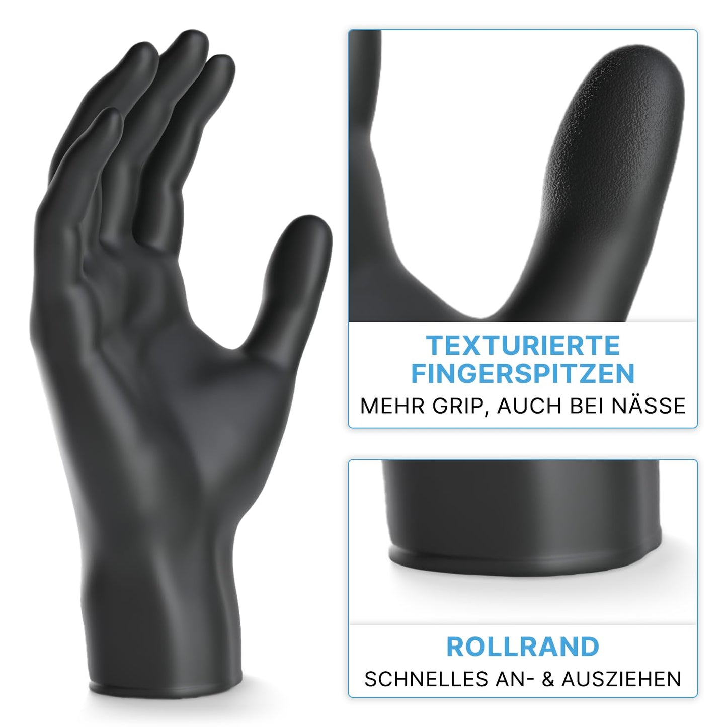ARNOMED Einweghandschuhe 100 Stück/Box, Schwarze Nitrilhandschuhe M, puderfrei & latexfrei, Einmalhandschuhe, Handschuhe in Gr. XS, S, M, L, XL & XXL verfügbar