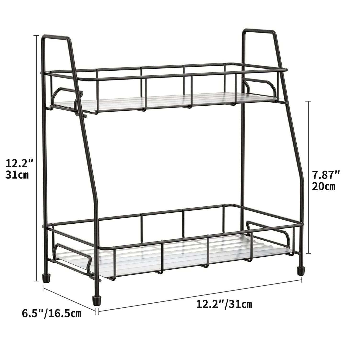 BOKIOVIN 2 Etagen Gewürzregal Stehend Organizer,Metall Gewürzständer Küchenregal Stehend Arbeitsplatte Gewürzhalter Aufbewahrung für Küche Schrank Bathroom,Schwarz