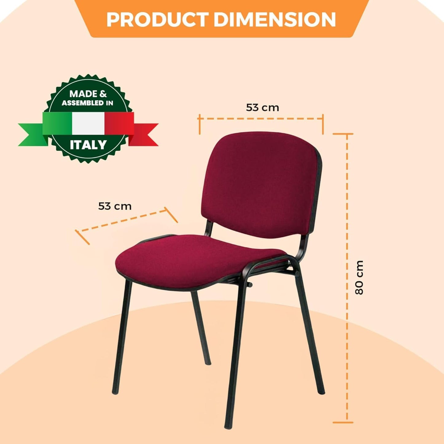 Topsit 8er-Set Stapelbare Besucherstühle Bordeaux ohne Armlehnen, Metallgestell für Büro, Rezeption und Konferenz