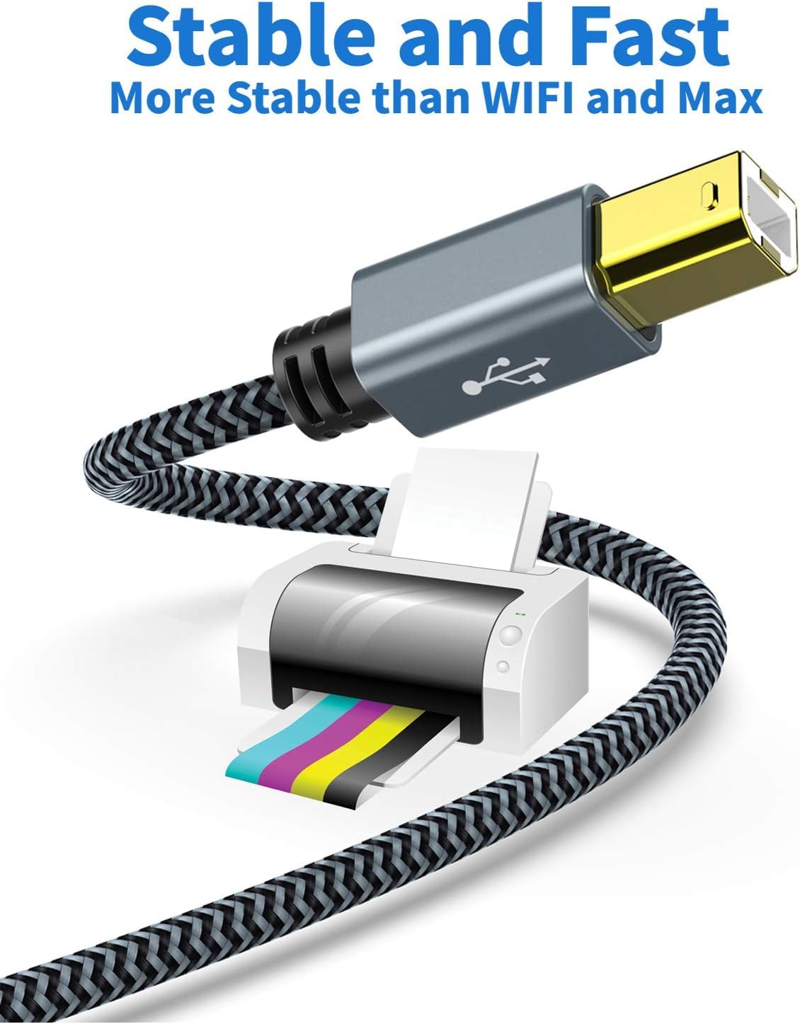 USB Druckerkabel, Scannerkabel 2.0 Kable【3M】 USB A auf USB B Drucker Kabel PC Printer Cable Kompatibel für HP, Dell, Canon, Lexmark, Xerox, Brother, Samsung usw