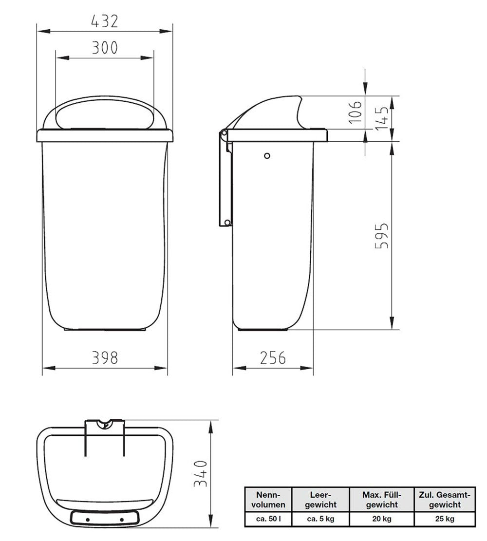 Sulo Original Set Abfallbehälter Papierkorb mit Regenhaube | Der Klassiker Made in Germany | 50 Liter | Orange | ohne Befestigungsschellen & Dreikantschlüssel | H740xB432xT256mm