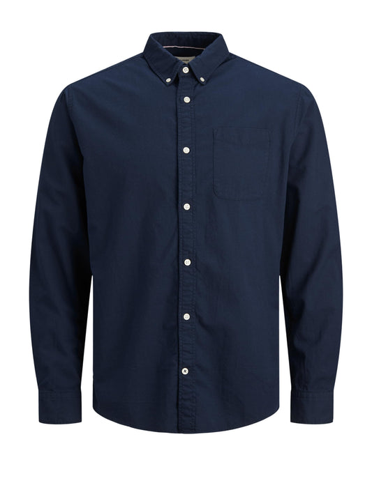 JACK&JONES Hemd Slim Fit Business Shirt mit Brusttasche Weiches Langarm Twill Oberteil JJEOXFORD, Größe Hemd:XL,Farben:Navy