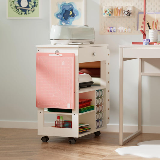 Crafit Bastelwagen und Organizer Tisch Kompatibel mit Cricut, Rollende Organizer und Aufbewahrung mit Vinylrollen Halterungen Bastelstation Werkzeughalter für das Bastelzimmer Home Office (Patentiert)