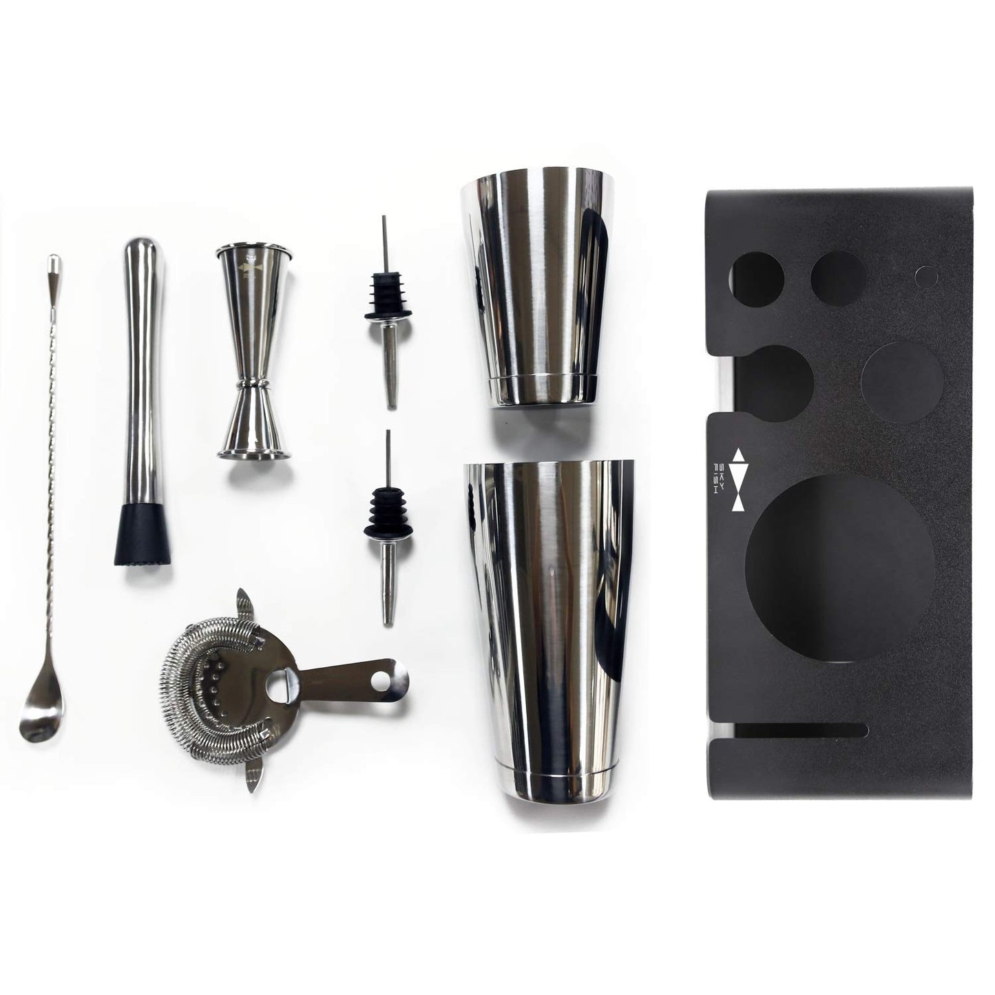 Sky Fish Cocktail Set, 8 teiliges Bar Zubehör Set mit Edelstahl Ständer, Perfektes Heim Bartending und Martini Cocktail Shaker Set.