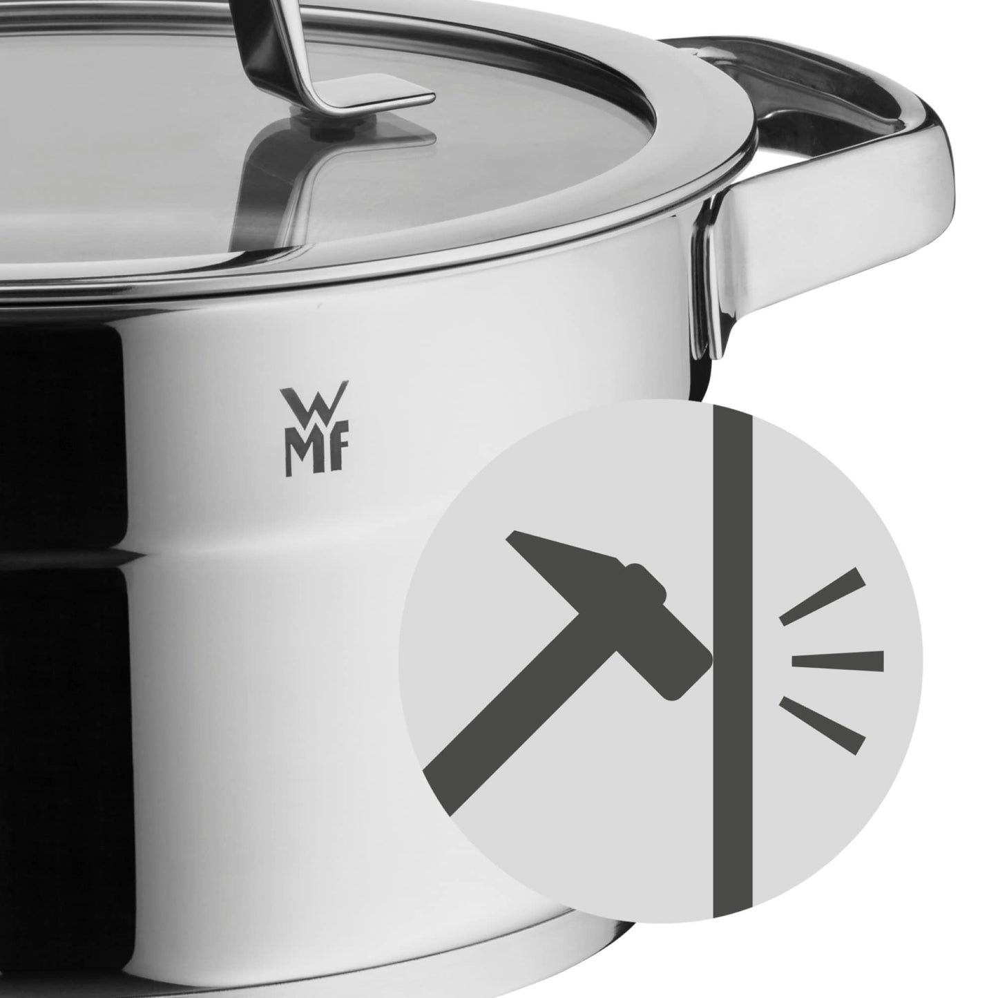 WMF Compact Cuisine Topfset Induktion 5-teilig, Kochtopf Set mit Glasdeckel, Cromargan Edelstahl poliert, Induktions Töpfe Set unbeschichtet, Innenskalierung