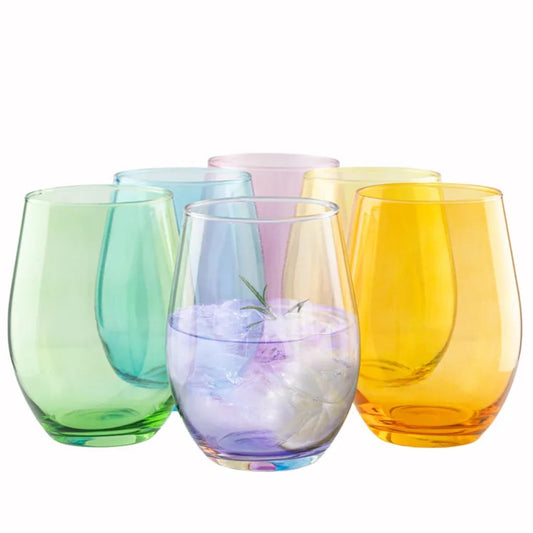 TREND FOR HOME Cocktailgläser 624 ml Bunte Gläser Set von 6 Sektgläser Longdrinkgläser Wassergläser Eiskaffee Bunt Dessertgläser Trinkgläser Groß Saftgläser | Phoebe Rainbow