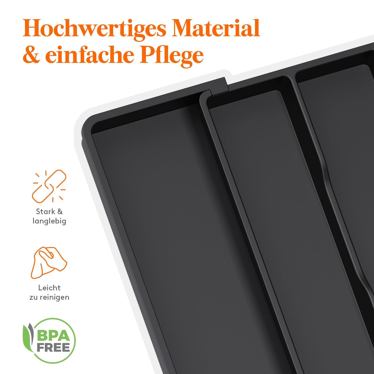 Lifewit Besteckkasten für Schubladen, erweiterbarer großer Besteckkasten für die Küche, verstellbarer Besteckeinsatz für Schubladen, Kunststoff Küchenzubehör, Trenneinsatz, groß, schwarz
