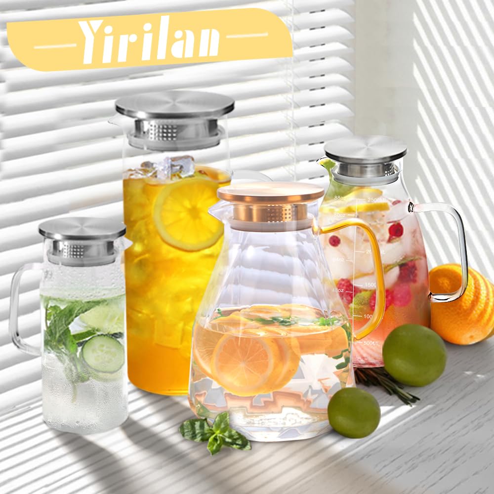 Yirilan 1.5 Liter 51 Unzen Glaskaraffe,Wasserkaraffe,Karaffe Glasmit Deckel,Glaskanne,Wasserkaraffe mit Deckel Transparent