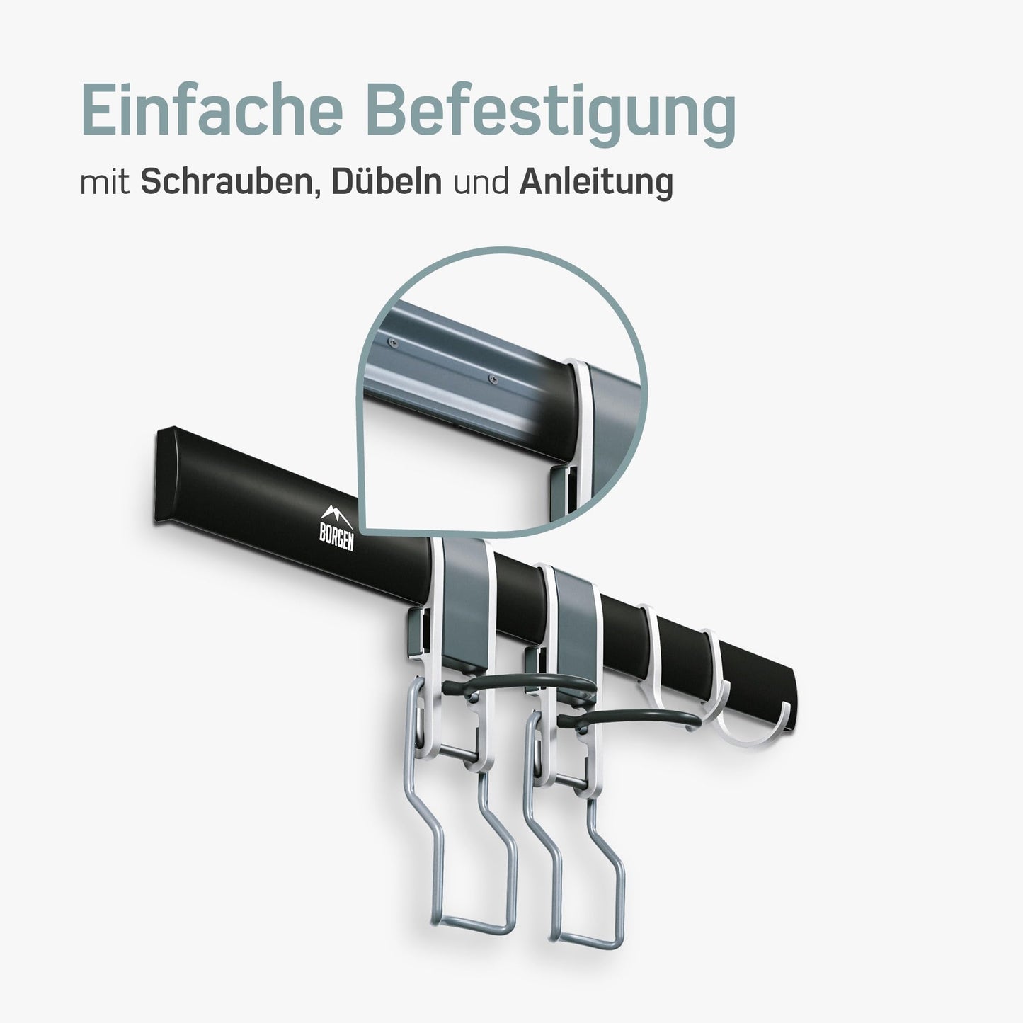 Borgen Fahrrad Wandhalterung Vertikal geeignet für alle Fahrräder, wie z.B. E Bike, Mountainbike, Rennrad, stufenlos verstellbar, Fahrradaufhängung Wand