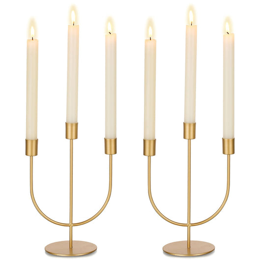 Sziqiqi Kerzenhalter Gold Kerzenständer 3-Armig Metall für Hochzeitstisch Mittelstücke, Kerzenständer 2er Set Kerzenhalter Stabkerze für Esszimmer Kaffee Tischdekoration