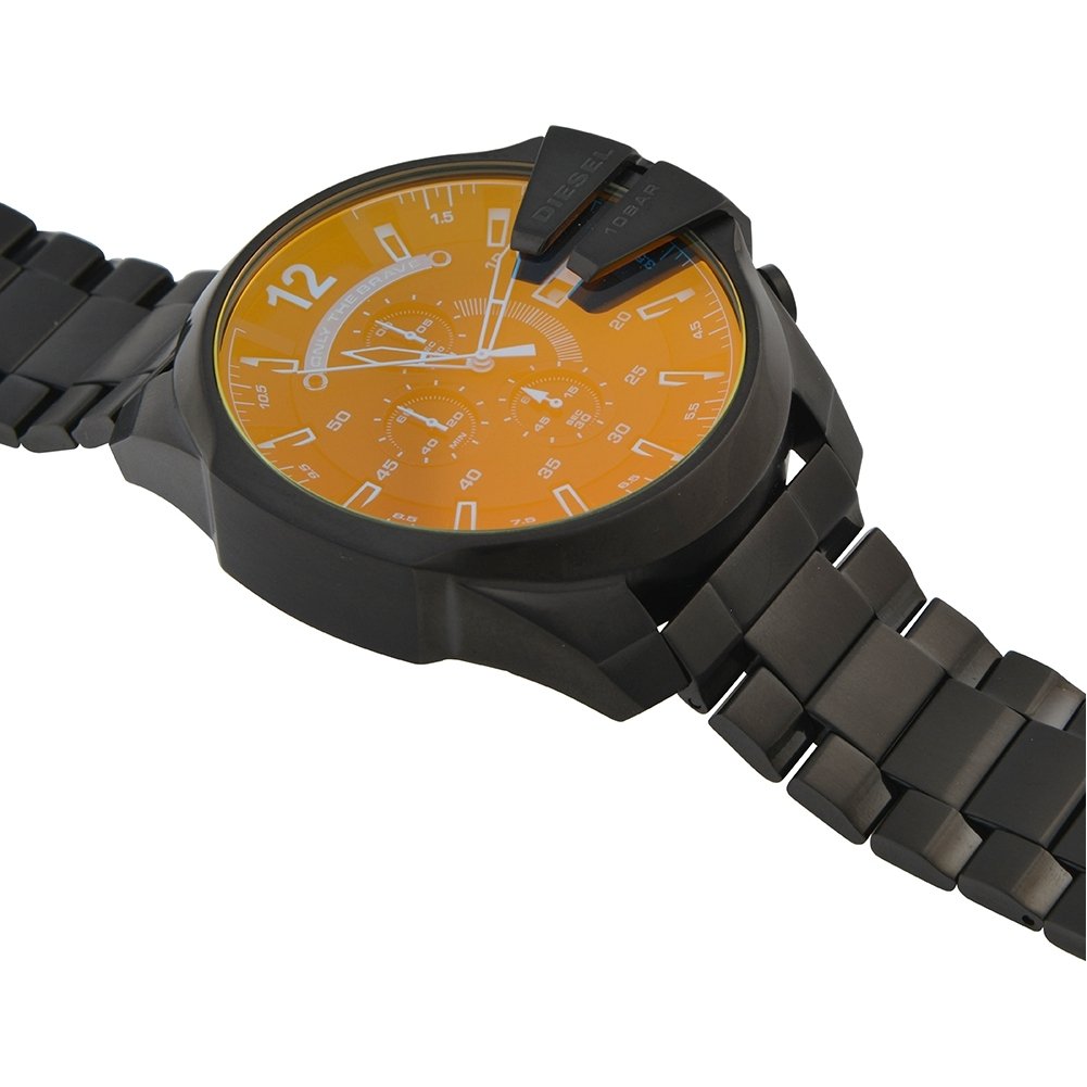 Diesel Herrenuhr Mega Chief, Chronographenwerk, 59 mm, schwarzes Edelstahlgehäuse mit Edelstahlarmband, DZ4318