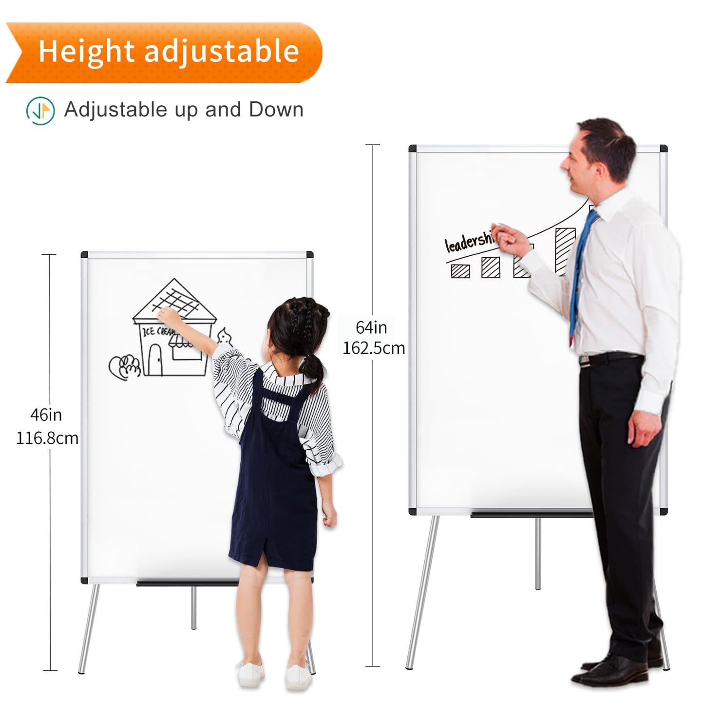 VIZ-PRO Flipchart-Ständer-Whiteboard, Magnetisches Tragbares Trocken abwischbares Brett 90 x 60 cm, Dreibein-Whiteboard Höhenverstellbar