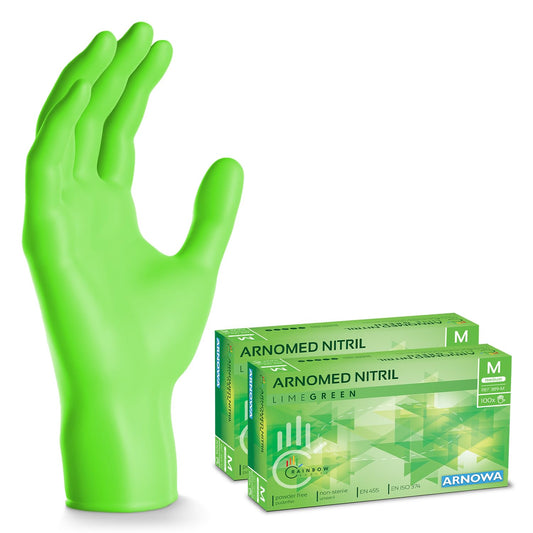 200x ARNOMED Einweghandschuhe Grün (2x100 Stück), Einmalhandschuhe M, Nitril Handschuhe Einweg, Nitrilhandschuhe puderfrei