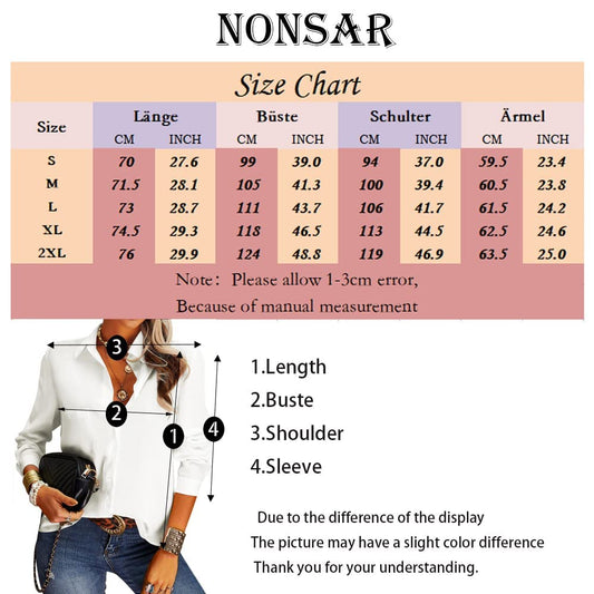 NONSAR Damen Bluse Elegant V-Ausschnitt Hemden Langarm Casual Arbeit Oberteile mit Knöpfen Hemd Lose Langarmshirt Einfarbig Tops(9337L,Schwarz)