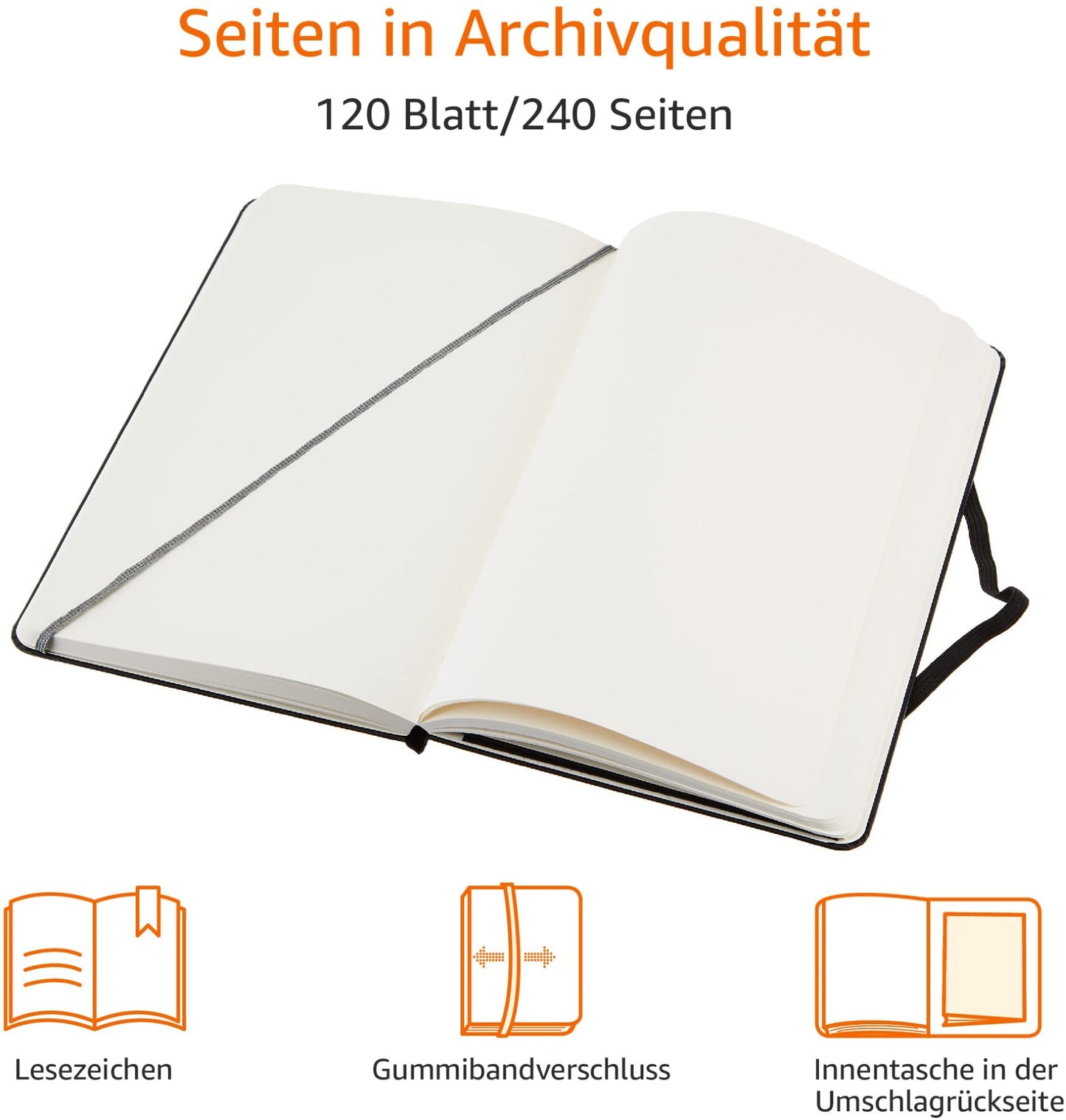 Amazon Basics Notizbuch, klassisches Design, Größe, Schwarz