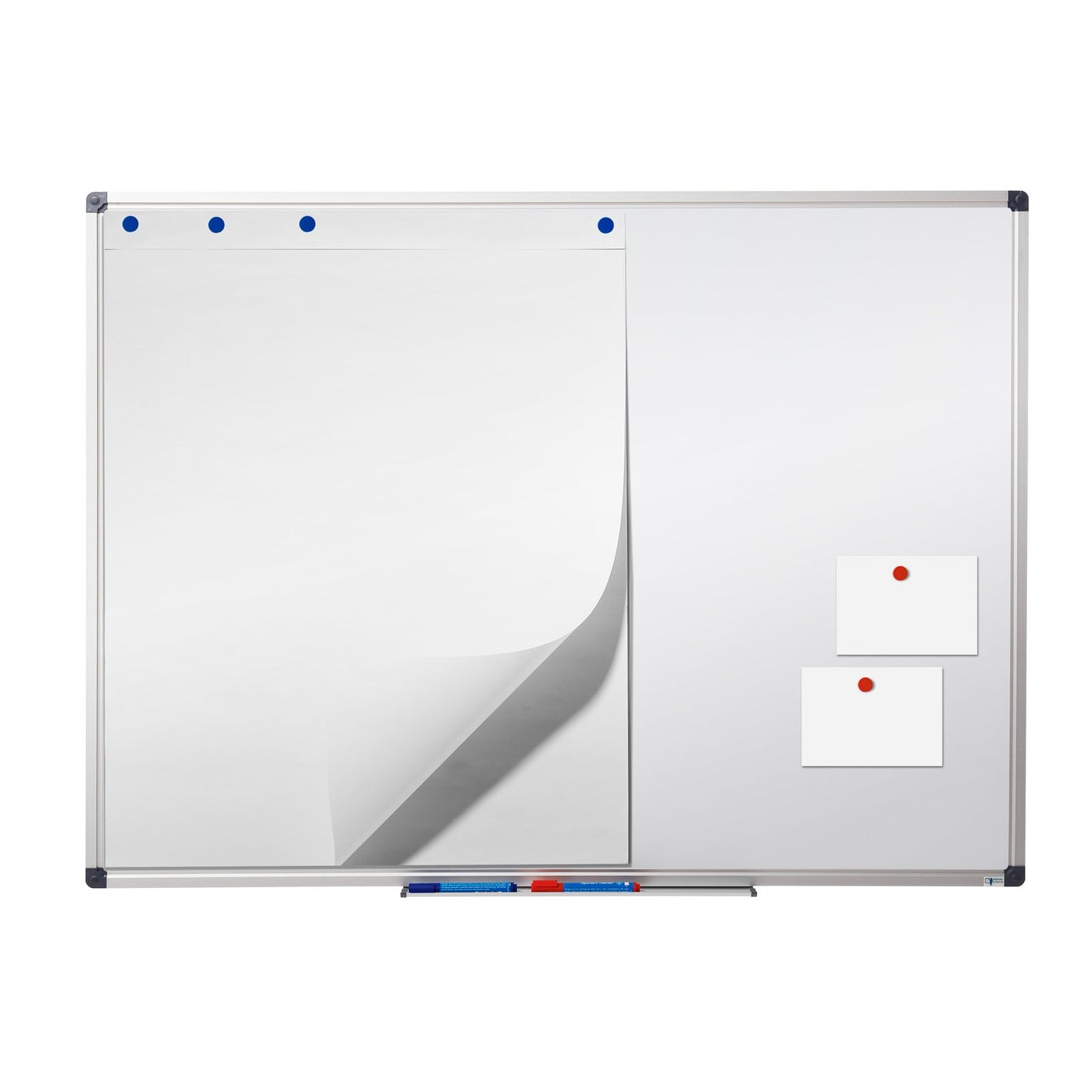 MOB Magnetisches Whiteboard 180x120cm mit Alurahmen und abnehmbare Stiftablage für Büro, Heim und Schule, Magnettafel kratzfest und trocken abwischbar | Magentboard in Hochkant oder Querkant