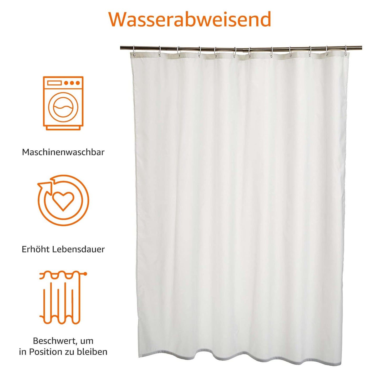 Amazon Basics Duschvorhang 180 x 200cm - Weiß, Schimmelresistent und Wasserabweisend