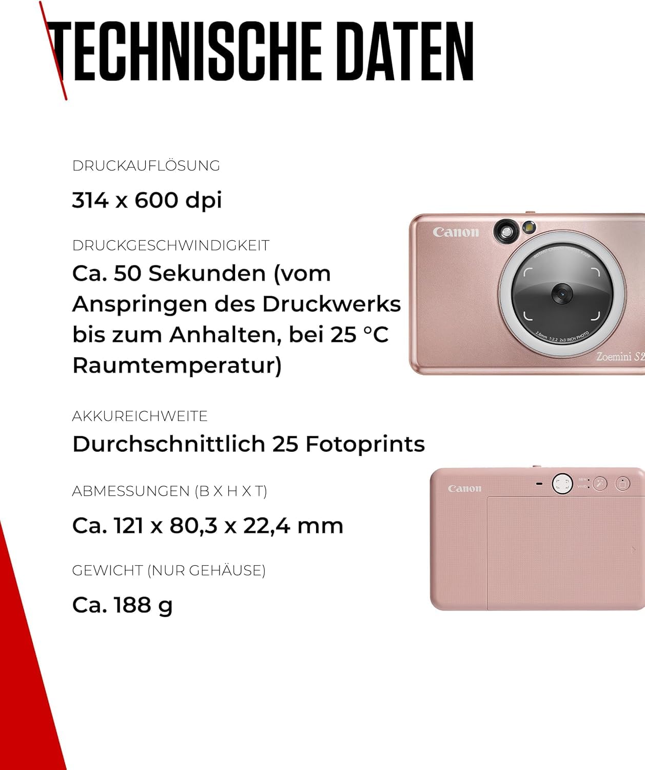 Canon Zoemini S2 Mini Sofortbildkamera + Fotodrucker mobil tragbar unterwegs Hosentasche (Fotodruck 5x7,6 cm, kabelllos, eingebauter Akku, Canon App, Bluetooth) roségold [+ 10er Zink Druck-Set]