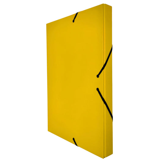 Raylu Paper Projektmappe Matt A4 mit 3 cm Rückenbreite, stabile Kartonmappe und Verschluss mit Gummibändern für Schulprojekte oder Büro, Größe 34 x 24 cm (Gelb)