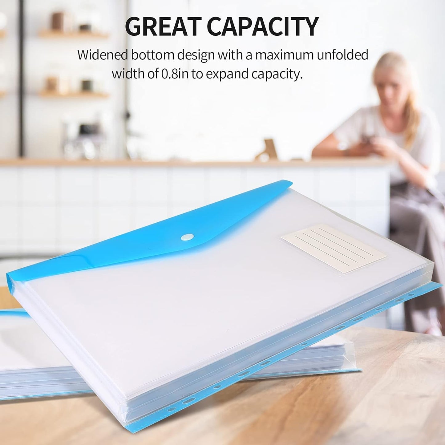 TOOELMON Dokumententasche A4, 12 Stück Transparent Dokumentenmappe A4 zum Abheften, Erweiterbare Wasserdicht Dokumenten Mappen A4 Abheftbar mit Druckknopf, 6 Farben