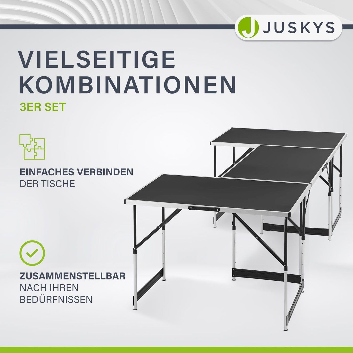 Juskys Multifunktionstisch 3 teilig - klappbar, höhenverstellbar - Alu Klapptisch 100x60 cm - Flohmarkt, Tapeziertisch, Campingtisch - Tisch Schwarz