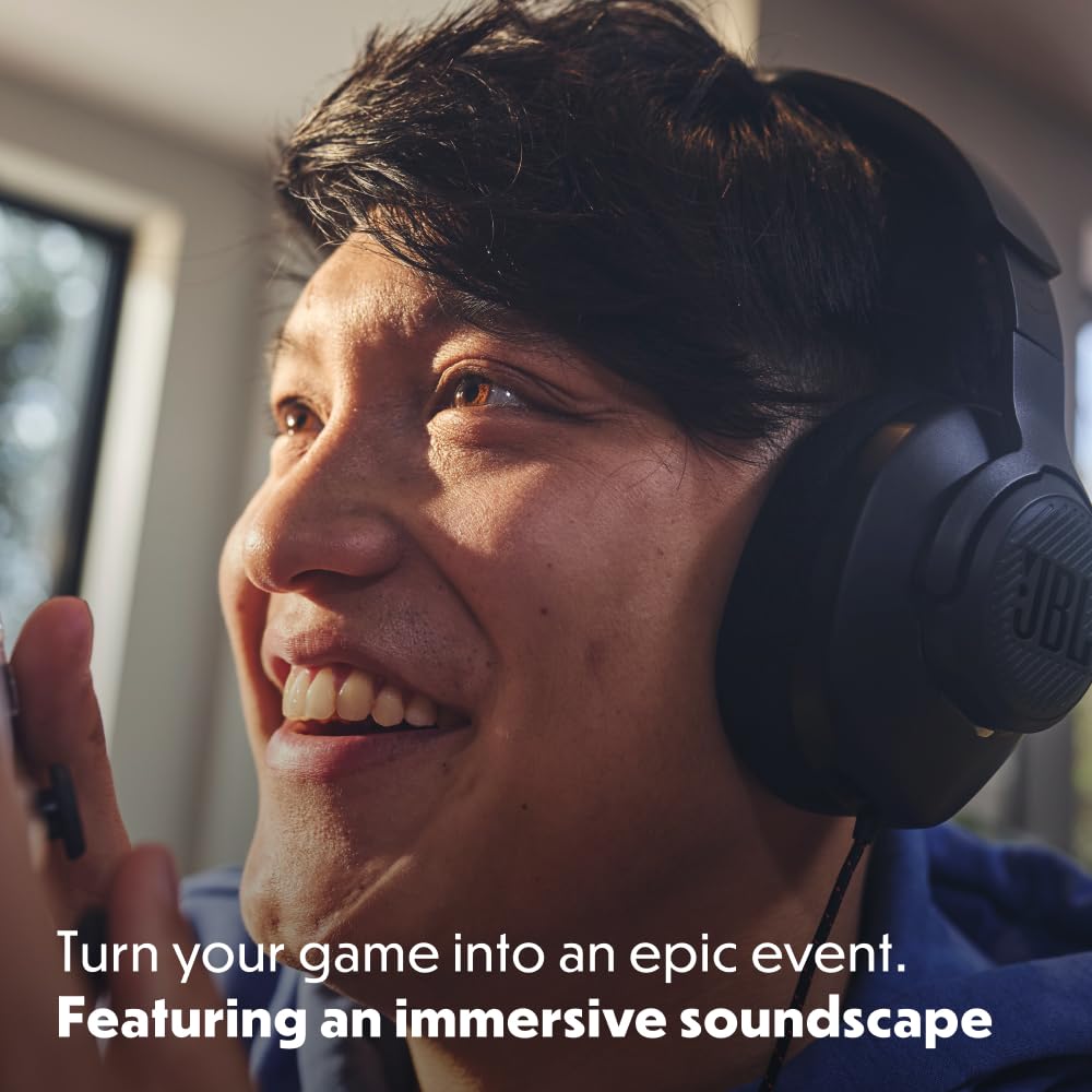 JBL Quantum 100M2 Kabelgebundenes Over-Ear Gaming Headset mit JBL QuantumSOUND Signature, 3,5-mm-Klinke, Multi-Plattform-Kompatibilität und abnehmbarem Mikrofon mit Stummschaltungsoption, Schwarz