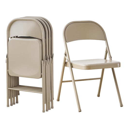 KAIHAOWIN 4er-Set Metall Klappstuhl, Platzsparend Gäste Stuhl, Stabil Klappstühle für Meetings, Büro, Hochzeit, Party und Veranstaltungen Beige