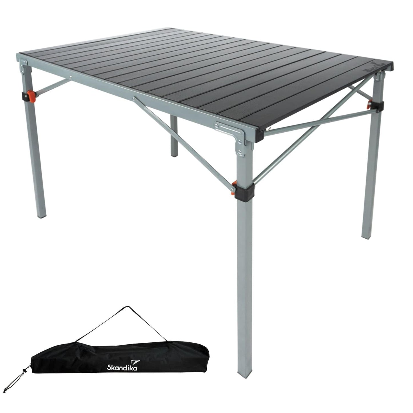 Skandika Aluminium Klapptisch Maikku | Alu Campingtisch für 6 Personen, 80 kg Traglast, 107 x 70 x 70 cm, wasserfest, klappbar, leicht, einrollbare Tischplatte | Falttisch für Garten, Angeln (Grau)