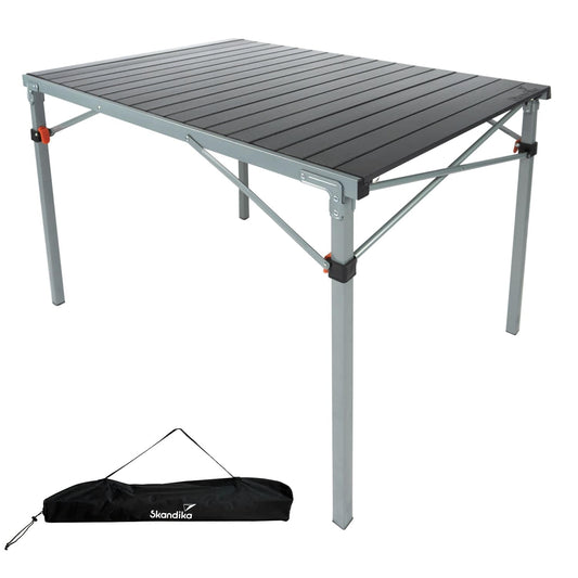 Skandika Aluminium Klapptisch Maikku | Alu Campingtisch für 6 Personen, 80 kg Traglast, 107 x 70 x 70 cm, wasserfest, klappbar, leicht, einrollbare Tischplatte | Falttisch für Garten, Angeln (Grau)