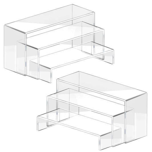 6 Stück Acryl Klare Display Regal Riser Stand Ständer 2 Sets 3 Größen Schmuck Display Shelf Buffets Cupcakes Figuren Präsentations Verkaufsständer Dessert Organizer Deko Schuhregal (Klar)