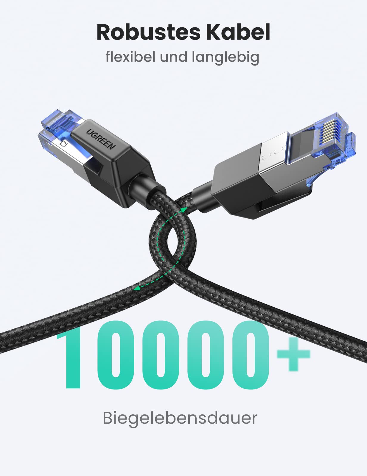 UGREEN Cat 8 LAN Kabel 40Gbps 2000MHz Superschnell Netzwerkkabel POE RJ45 Ethernet Kabel Wlankabel kompatibel mit PS5/4, Steam Deck, Xbox, Switch, Router, Modem (1M)