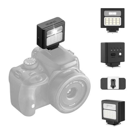 ULANZI SL02 Mini Kamerablitz, GN8 6500K Kamera Speedlite Blitzgeräte, 4 Leistungsstufe (1/8~1/1), Mini Manueller Flash, Einzelkontakt-Blitzschuh für Nikon, Sony, Fujifilm, Panasonic Kameras