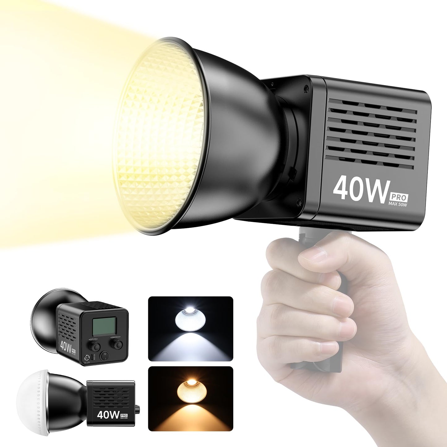 ULANZI Tragbares 40W Pro LED Videolicht mit Eingebautem 3400-mAh-Akku, Mini-COB-Beleuchtung mit Zwei Farbtemperaturen aus Metall, Dauerlichtleistung, Handscheinwerfer 2500 K-6500 K für Videos