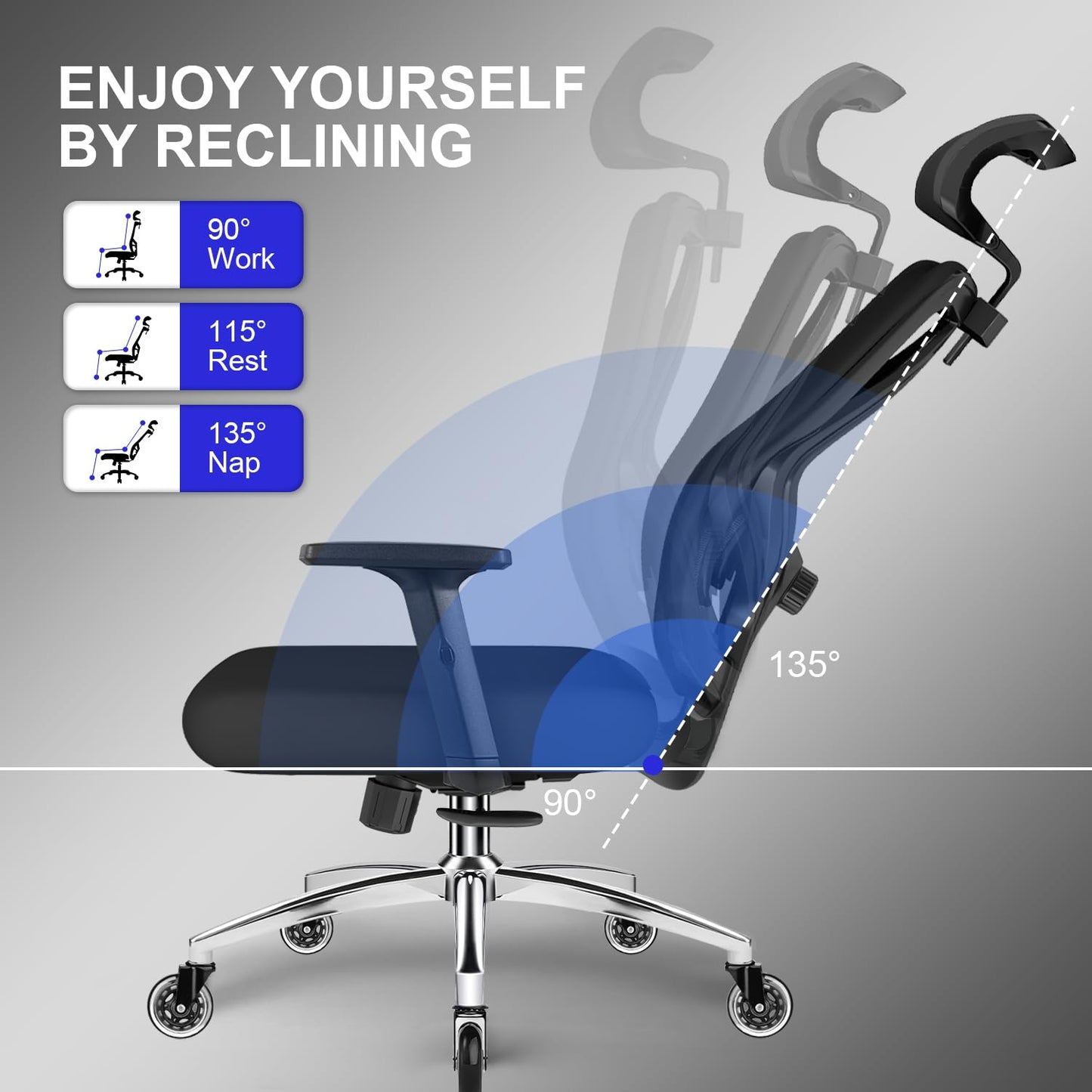 Daccormax Bürostuhl, Ergonomisch, bequem Chefsessel aus Netzstoff, VerstellbarerLordosenstütze,Kopfstütze,Armlehnen,Wippfunktion,Schreibtischstuhl Computerstuhl Home Office Chair bis 200kg