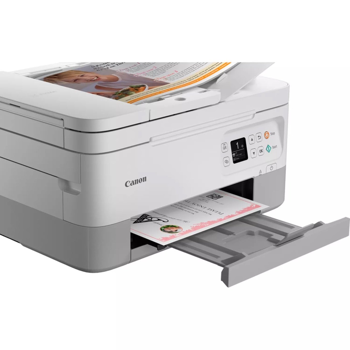 Canon PIXMA TS7451a Farbtintenstrahldrucker Multifunktionsdrucker DIN A4 (Scanner, Kopierer, Fotodrucker, OLED, 4.800 x 1.200 DPI, USB, WLAN, Print App, Duplexdruck, 2 Papierzuführungen), weiß, normal
