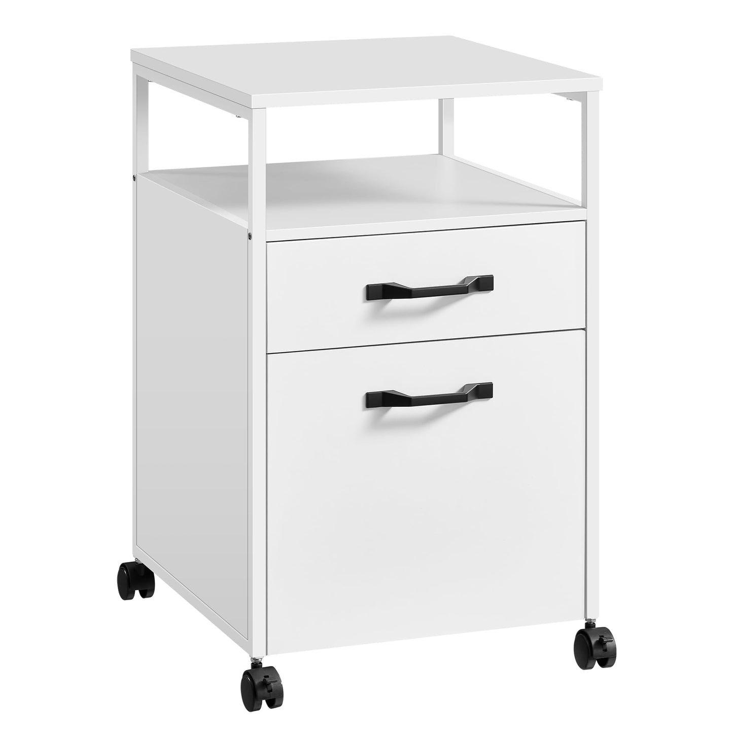 VASAGLE Rollcontainer, Aktenschrank mit 2 Schubladen, mobiler Büroschrank mit Rädern, offenes Fach, Hängeregistratur, Stahlgestell, modern, wolkenweiß OFC071W14